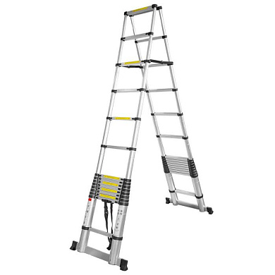 Лестница телескопическая двухсекционная 0.9-4.4+4.4 м, 14+14 ступенек, нагрузка 150 кг, ForceKraft FK-BL-TA440