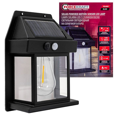 Светильник светодиодный на солнечной батарее с датчиком движения, цвет черный ForceKraft FK-WL6009 Black