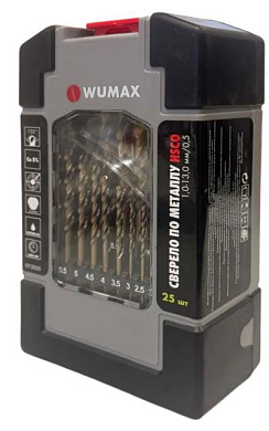 Набор сверел по металлу HSCO (5% Co) DIN338, 25 шт. 1-13 мм/0,5, WUMAX 162400025