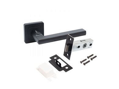 Комплект ручка и защелка АЛЛЮР АРТ "ВЕНСАН" BL+L45-8 BL, 26150/S45 матовый черный УЗК 15198