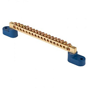 Шина "0" N (8х12мм) 18 отверстий латунь 2 синих угловых изолятора EKF PROxima sn0-125-18-2