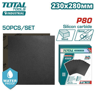 Бумага наждачная водостойкая P80 230x280 мм TOTAL TAC008016 (50 шт)