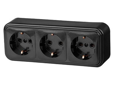 Розетка 3-ая, открытая, с/з, черная, Стандарт, RA 16-365-Ч, Юпитер JP7412-10