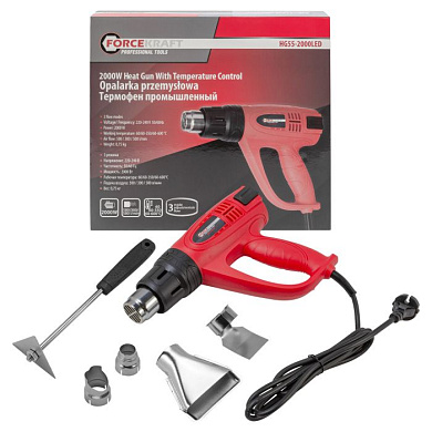 Фен промышленный электрический с насадками, 220В, ForceKraft FK-HG55-2000LED