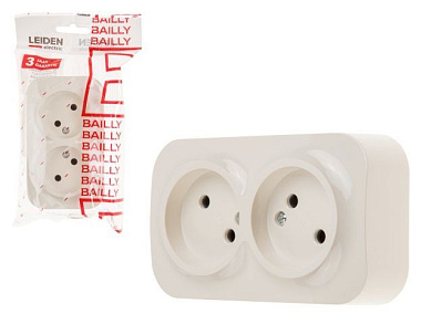 Розетка 2-ая, открытая, б/з бежевая, Bailly, LEIDEN ELECTRIC 806026
