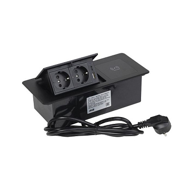 Выдвижной удлинитель Nova 5, 2 розетки, USB A + C, беспроводная зарядка, черный, AKS 123513