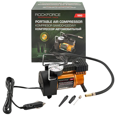 Компрессор автомобильный поршневой с аналоговым манометром, 12В, 10А, 30л/мин, 7бар, в сумке RockForce RF-580