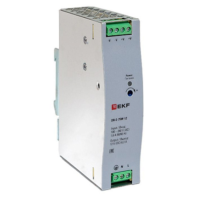 Блок питания на дин рейку 75Вт,Uвх ~ 220 В AC, Uвых - 12 В DC постоянного тока DR-E-75W-12