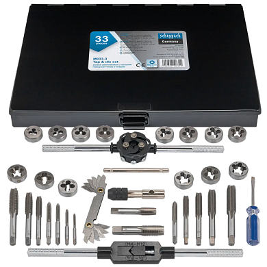 Набор метчиков и плашек 33 пр, метрических и дюймовых Scheppach Sch-M033-3
