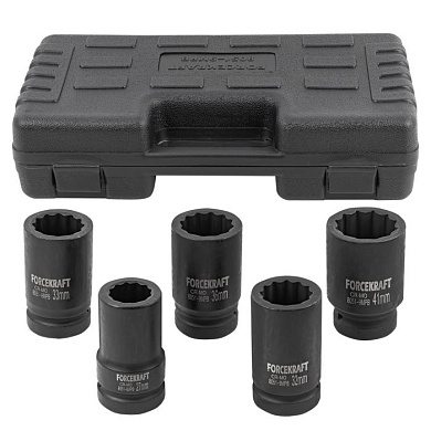 Набор глубоких ударных головок 5 пр., 1'', 12-гр. 27-41 мм ForceKraft FK-8051-9MPB