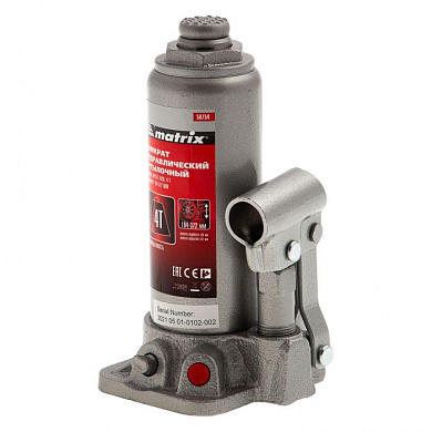 Домкрат гидравлический бутылочный, 4 т, высота подъема 194-372 мм, в пластиковый кейсе Matrix Master