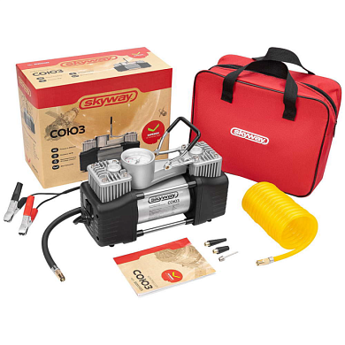 Компрессор металлический 60л/мин 2х поршневой с крокодилами СОЮЗ АТМ , в сумке SKYWAY S02001025