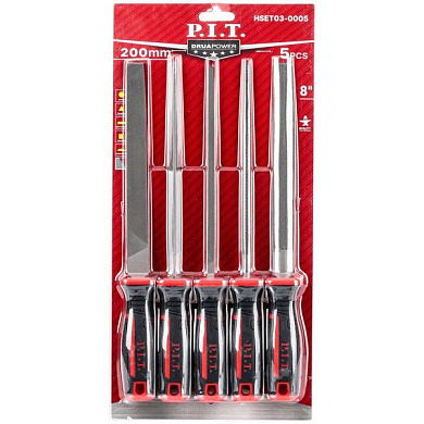 Набор напильников HSET03-0005 (5шт, №2, 300/200 мм, перекрестная насечка, двухкомп. рукоятка) PIT HSET03-0005