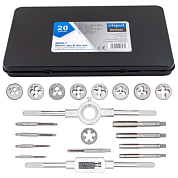 Набор метчиков и плашек метрический 20 пр М3х0.5, М4х0.7, М5х0.8, М6х1, М7х1, М8х1.25, М9х1.25, М10х1.5, М12х1.75 Scheppach Sch-M020-1