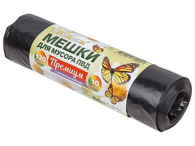 Мешки для мусора, 120 л, 10 шт, "Премиум", черные, 70х110 см/37 мкН РОМАШКА ВР-0050МН