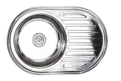 Мойка нерж. сталь, овальная одночашевая, 770*500мм, полированный хром, универсальная (0,8мм) AKS 10991