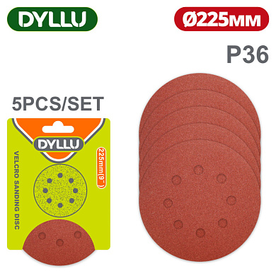 Шлифовальный круг 225 мм P36 8 отв. 5 шт DYLLU DTZA5151
