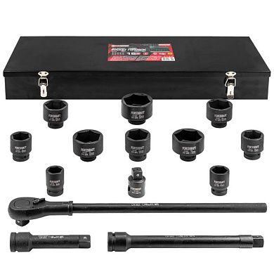 Набор головок ударных 15 пр. 1'' 6-гр. 36-80 мм, в метал. кейсе ForceKraft FK-8141-5MPB