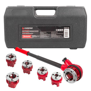 Клупп трубный со сменными плашками, 1/4'', 3/8'', 1/2'', 3/4'', 1'', 1 1/4'' 9 пр. Forsage F-323116