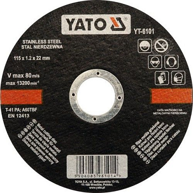 Круг отрезной по нержавеющей стали 115х1,2х22 мм Yato YT-6101