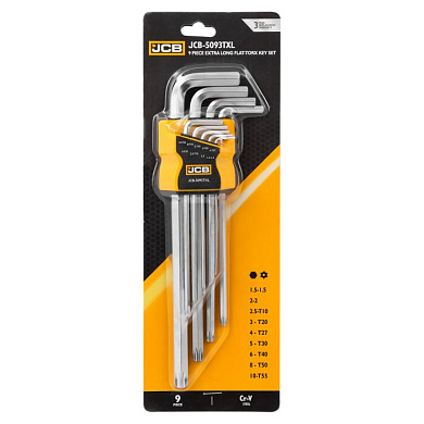 Набор Г-образных экстрадлинных ключей HEX 1,5-2 мм, Torx TR T20H-T55H 9 пр. JCB JCB-5093TXL