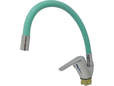 Смеситель для кухни с гибким изливом, цинк, хром + бирюзовый Ledeme L4132-11