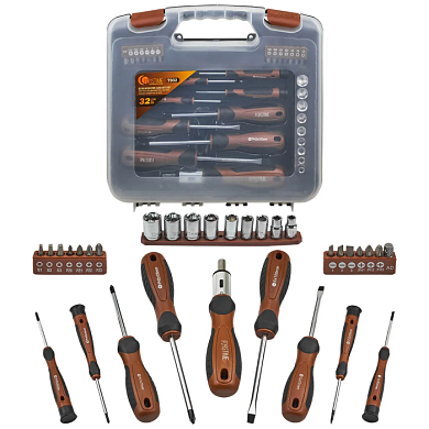 Набор отверток в комплекте с битами и 6-гр головками 32пр. FORSTIME FT-7032