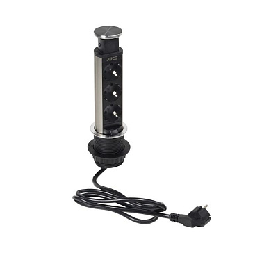 Выдвижной удлинитель Vulcan, 60 мм 3 розетки, металл, AKS 113481