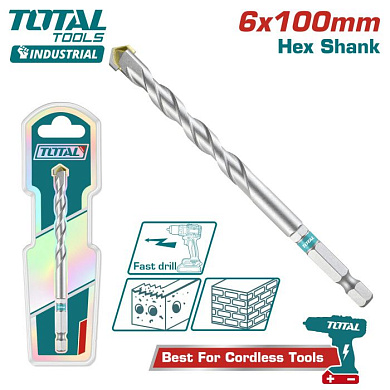 Сверло по бетону с шестигранным хвостовиком 6х100 мм TOTAL TAC280610