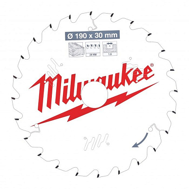 Пильный диск по дереву для торцовочной пилы csb p w 190х30х1,6х24 atb Milwaukee 4932471300