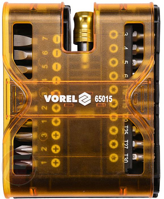 Набор бит SL, PH, PZ, Torx, HEX 1/4'' с битодержателем 21 пр. 1/4'' Vorel 65015