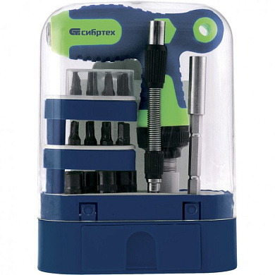 Отвертка Т-образная реверсивная с набором бит 33 пр. Сибртех 13382