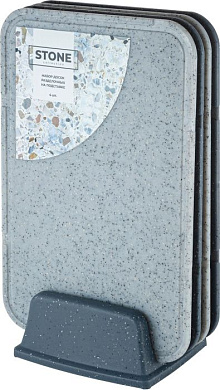 Набор досок разделочных Plast Team Stone на подставке 4шт. 200×120×340мм темный камень Пластик Репаблик PT177512026