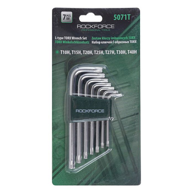 Набор ключей Г-образных TORX 7 пр., Т10Н-Т40Н-с отверстием RockForce RF-5071T