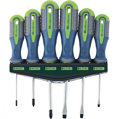 Набор отверток, CrV, трехкомпонентные рукоятки, 6 пр. Сибртех 13374