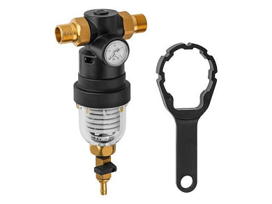 Фильтр самоочищающийся 3/4" нар., с манометром, промывной латунный, ступенчатый AV Engineering AVE115702KG