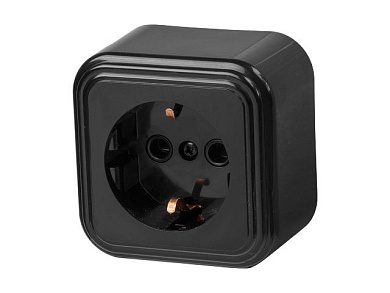 Розетка 1-ая, открытая, с/з черная, RA16-133-Ч Юпитер JP7412-03
