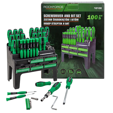 Набор отверток и бит SL, РН, PZ, Тorx, HEX, Square 100 пр RockForce RF-10100