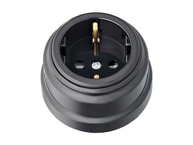 Розетка 1-ая (открытая, с/з) черная, Ретро, (без монтажной панели) Bylectrica РА16-0202чер