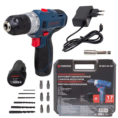 Шуруповерт аккумууляторный 12V, 1.3Ah с набором аксессуаров Forsage F-BT-CD11-A1 12V
