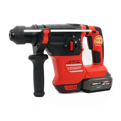 Аккумуляторный перфоратор 26мм (кейс, 1 аккум. 4,0Ач, ЗУ 4А), 18В, 26 мм, 4 Дж, 0-5200 уд/мин, 0-1200 об/мин холостого хода Felisatti FT15827 Felisatti
