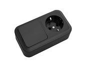 Блок выкл. 1 клав. + розетка, открытая, с/з черный, Пралеска, Bylectrica В-РЦ-527чер