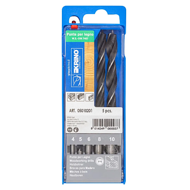 Набор сверел по дереву 4-5-6-8-10 мм HRС 50, 5 пр. Krino 05010201