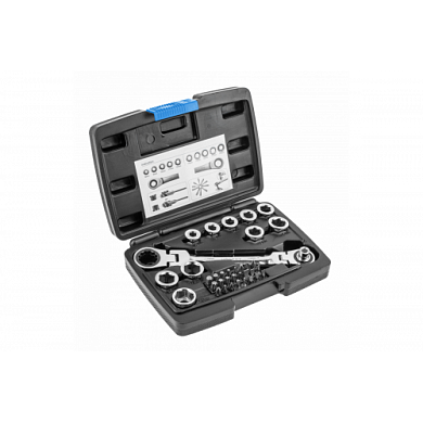 Ключ накидной трещоточный шарнирный 14 х 19 мм, с головками и битами 36 пр., CrV Hoegert HT1R491