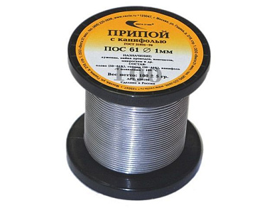 Припой ПОС 61 трубка, катушка ф1 мм, с канифолью, 100 гр Векта 30108