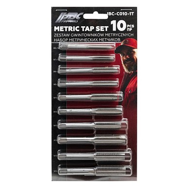 Набор метчиков метрический 10 пр М6х1, М7х1, М8х1/1.25, М10х1/1.25/1.5, М12х1.25/1.5/1.75 JBC JBC-C010-1T
