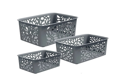 Набор корзин Leaves 3шт, 1,2+2,3+4л, серый Полимербыт 4344804