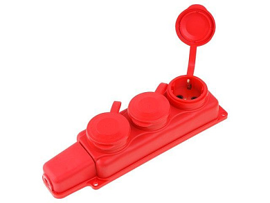 Розетка 3-ая переносная, с/з, 16А, 250В, брызг. защ., каучук, красная, РП16-334, Юпитер JP7601-10