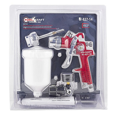 Краскораспылитель с верхним пластиковым бачком, регулятором давления и доп. Дюзой ForceKraft FK-W-827-14
