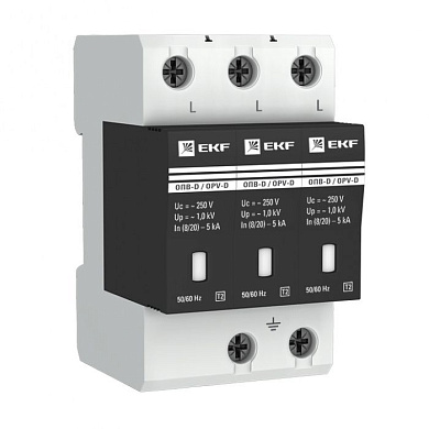 Ограничитель импульсных напряжений ОПВ-D/3P In 5кА 275В с сигн, EKF PROxima opv-d3